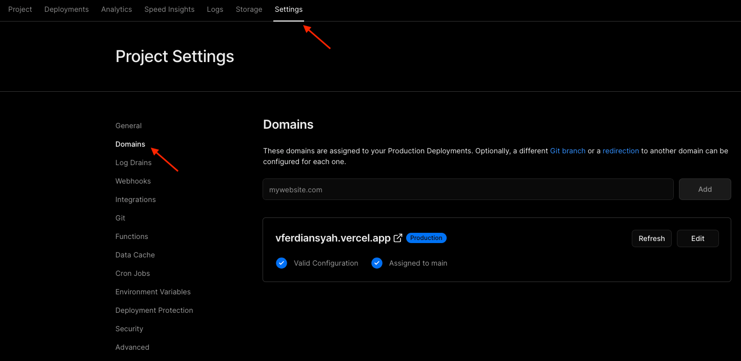 Vercel Domain Settings