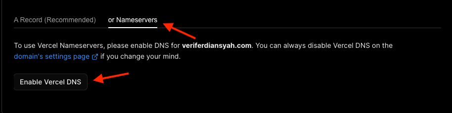 Vercel Enable Nameserver